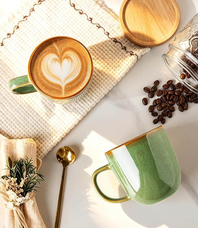 LERATIO Ceramic Coffee Mugs Set of 6,12oz Handmade Coffee Mugs Set with Large Handle for Cappuccino/Latte/Tea/Hot Cocoa, Dishwasher & Microwave Safe-Sage Meadow Green - Image 3