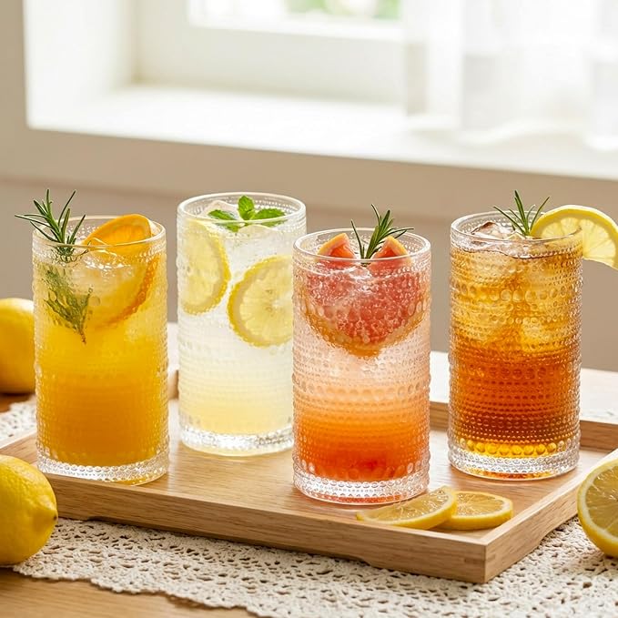 Moretoes Large 15oz Hobnail Drinking Glasses Set of 6 | Glass Cups, Kitchen Drinkware Glassware,Embossed Water Tumbler for Beer,Cocktail,Whiskey,Juice and Various Mixed Drinks - Image 5