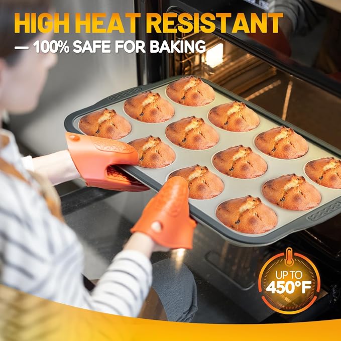 Silicone Muffin Pan, 12 Cups Non-Stick Cupcake Pan, Food-Grade BPA-Free Muffin Tin, Oven-Safe 450 °F, Reinforced Steel Frame, Easy-Grab Handles, Quick-Release 2.3" Baking Molds for Mini Treats - Image 7