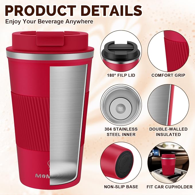MOMSIV 17oz Travel Coffee Mug, Insulated Coffee Cup with Leakproof Lid | 6-Hour Heat Retention, 360°Leak proof, Vacuum Stainless Steel Double Walled, BPA-free, Reusable And To Go Coffee Mug - Image 5