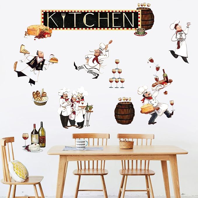 decalmile Chef Kitchen Wine Cake Cooking Dining Room Wall Decals Stickers - Image 3