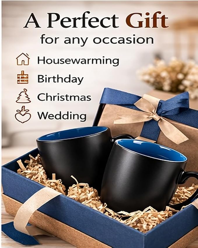 GBhome 16oz Coffee Mugs Set of 6, Large Ceramic Coffee Mugs for Man, Woman, Dad, Mom, Modern Coffee Mugs Set with handle for Tea/Latte/Cappuccino/Milk/Cocoa. Dishwasher&Microwave Safe,Blue - Image 6