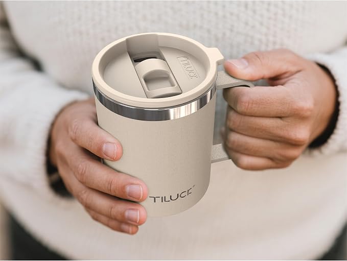 TILUCK 12 oz Insulated Coffee Mug with Lid and Handle | BPA-Free Lid, Double-Wall Vacuum Insulation, Stainless Steel Coffee Cup, Dishwasher Safe Mug for Hot & Cold Drinks, MistyGray - Image 5