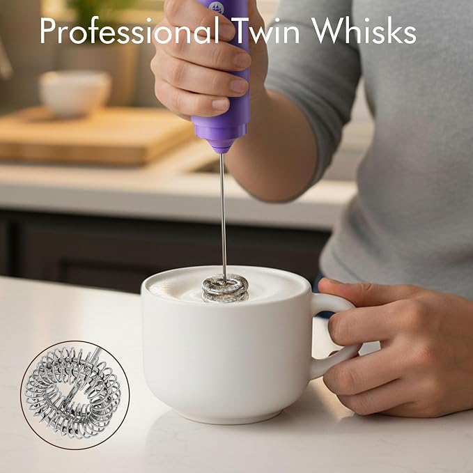 Rechargeable Milk Frother Handheld, 2-IN-1 Dual Spring Whisk Electric Frother Wand for Cappuccino Latte Macchiato, Portable Drink Mixer for Coffee, Matcha, Hot Chocolate - Image 3