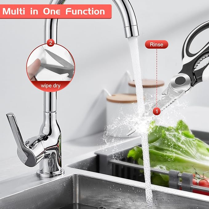 SZHLUX 2-Pack Kitchen Scissors Heavy Duty, Premium Sharp Kitchen Shears for Food, Fish, Meat, Bones, Poultry and Vegetables with Strong Stainless Steel Blades Multi Purpose Cooking Scissors - Image 5