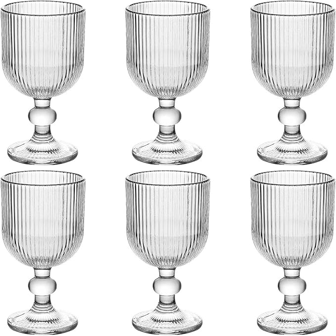 Taganov Vintage Glassware Water Goblets Drinking Clear Wine Glasses set of 6 Embossed Drinkware Stemware 13 oz for Wedding Party Bar Christmas by Taganov