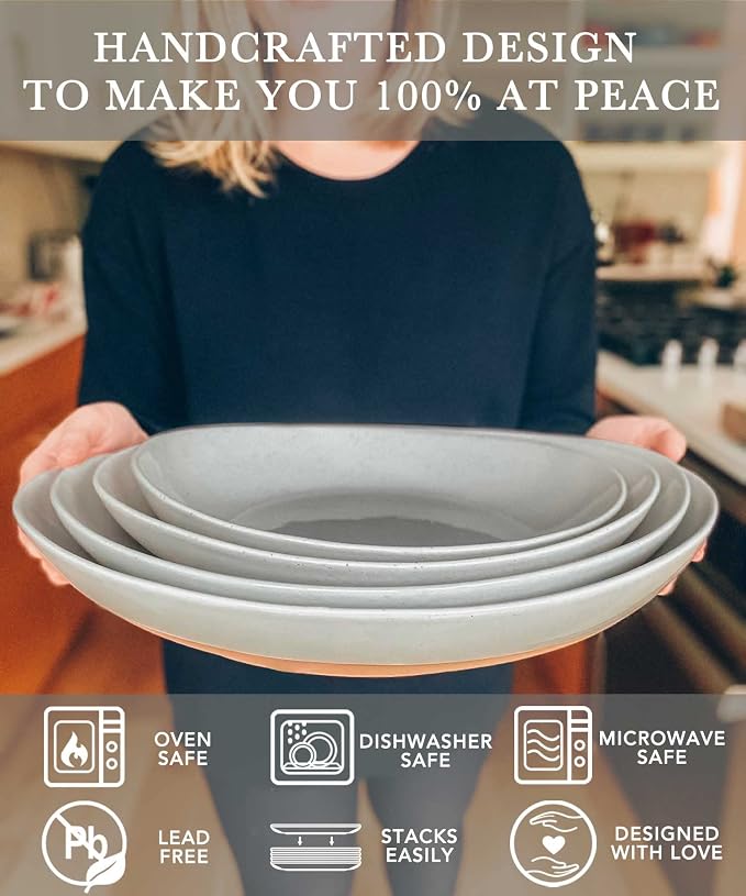 MORA Ceramic Large Serving Bowls- Set of 2 Oval Platters for Entertaining. Modern Kitchen Dishes for Dinner, Fruit, Salad, Turkey, etc. Oven and Dishwasher Safe, 110/80 oz, 16" / 14.6" - Earl Grey - Image 4