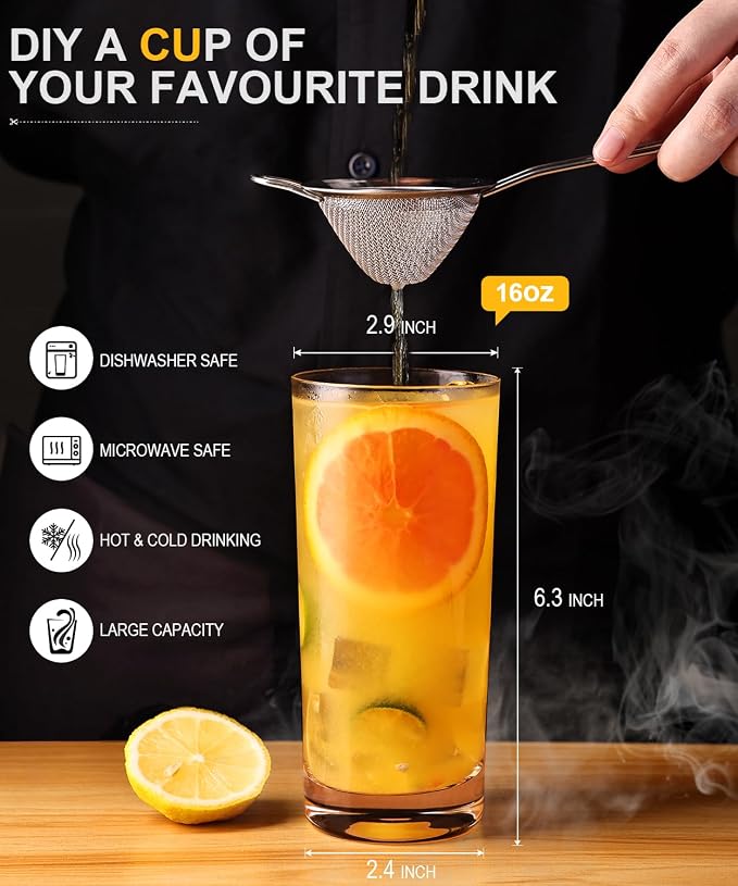 Drinking Water Glass Cups Set,Crystal Highball Glasses cups set of 4,16oz | Wide Mouth Design Tall Glassware for Cocktail Parties, Family Dinners - Image 4