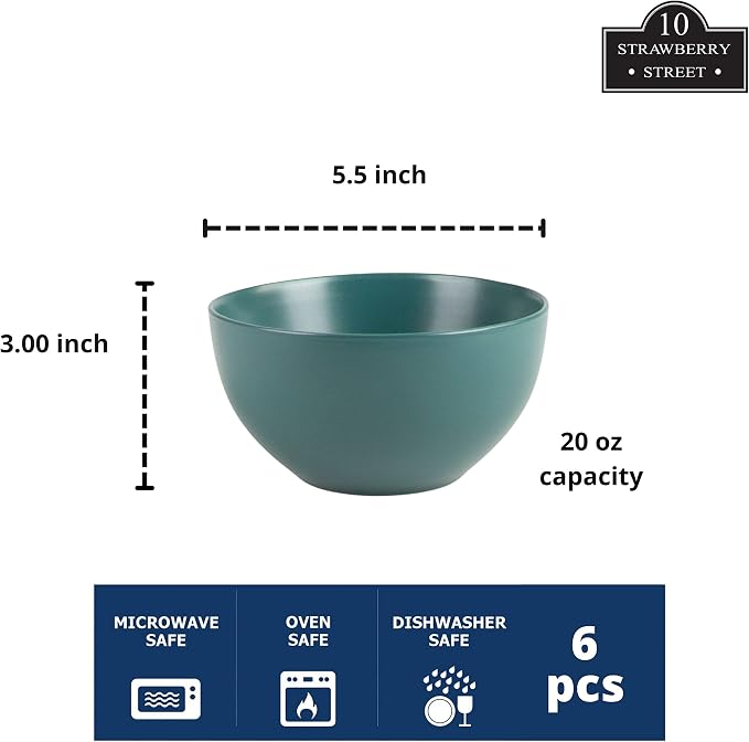 10 Strawberry Street Wazee Matte 5.5"/16oz Cereal Bowl, Set of 6, Emerald Green - Image 2