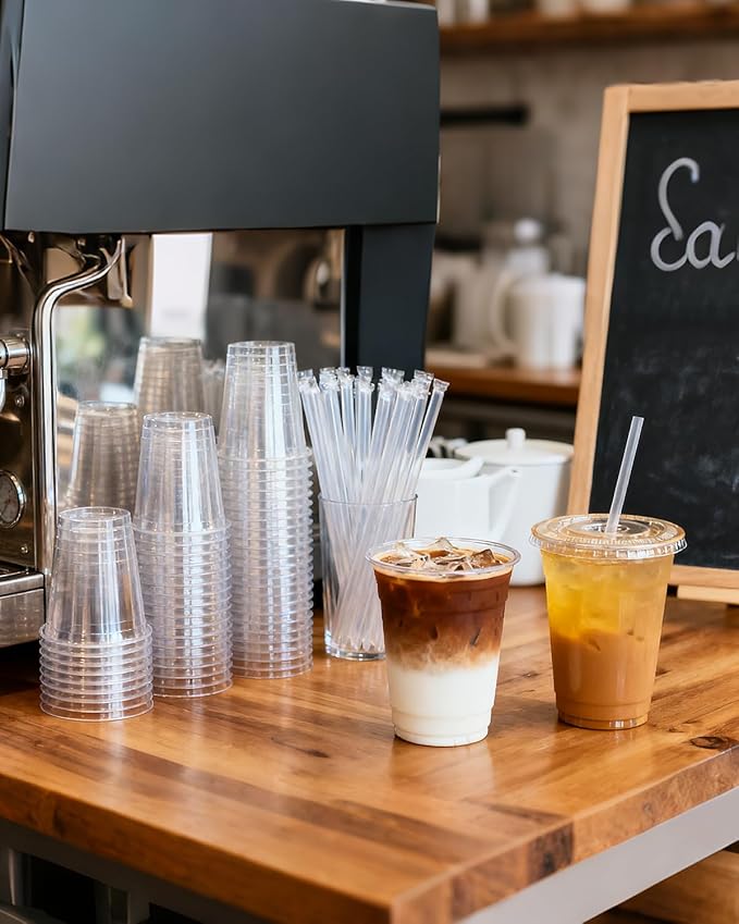Goodluck 100 Pack 24oz Plastic Cups with Lids and Straws, Clear Disposable Iced Coffee Cups, Food Safe Cold Drink Cups for Bubble Tea, Smoothies & Shakes, BPA Free