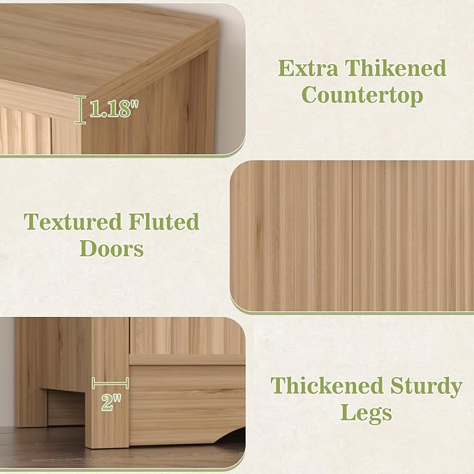 Cyclysio 55" Fluted Buffet Cabinet with Drawers, Modern Sideboard Credenza with Adjustable Shelves, Coffee Bar Table with Storage for Dining Room, Entryway, Kitchen, Natural Oak - Image 4