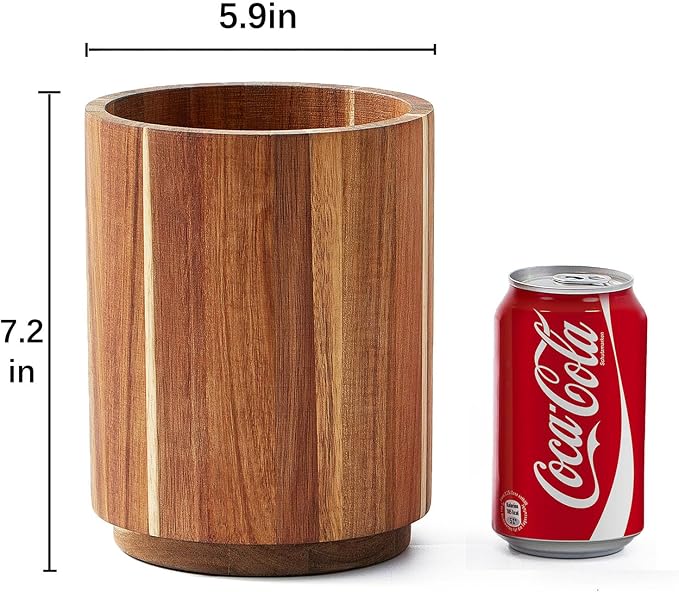 Acacia Wood Utensil Holder, 360° Rotating, Large Countertop Organizer, Farmhouse Kitchen Decor - Image 7