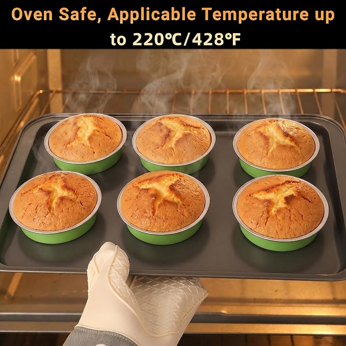Beasea Mini Tart Pans with Lids 20 Pack, 4" 7.3oz Matcha Green Disposable Aluminum Foil Baking Tins Cups, Round Pie Container Mini Tart Pan for Individual Cupcake Dessert Muffin Cheesecake Quiche - Image 4