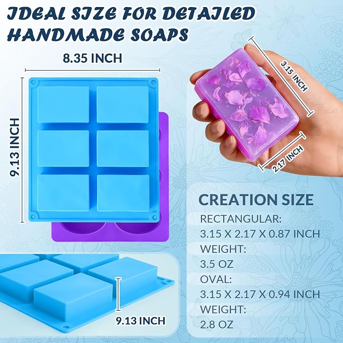 HKNMTT Molds Silicone Square Oval Rectangle Bar, 12 Cavities for Soap Making Candy Shower Steamer Homemade Bath Bomb Lotion Shampoo Bar Dessert DIY Set Non-stick Craft Food Grade 2 Pack - Image 3