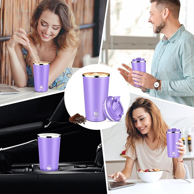 17oz Insulated Travel Coffee Mug with Flip Lid – Leakproof Stainless Steel Insulated Coffee Tumblers, Reusable Coffee Cup for Hot & Cold Drinks, Perfect for Camping & On-the-Go - Image 7