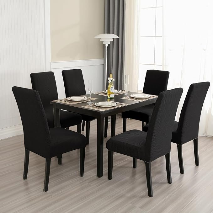 MOSAYT 100% Waterproof Dining Room Chair Covers Set of 4, Super Fit Stretch Jacquard Parson Chairs Slipcovers Removable Washable Chair Seat Protectors for Home, Kitchen, Banquet (Black) - Image 7