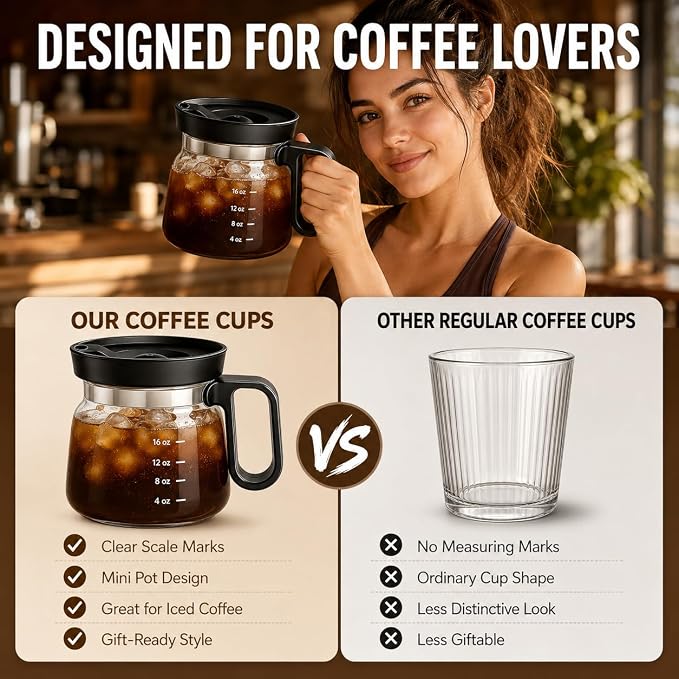 Shelprojsu 16oz Coffee Pot Mug,Glass Coffee Cups Mini Coffee Pot Coffee Mug,with Leak-proof Lid Large Capacity, For Ldeal Gift Coffee Lovers(1pc) - Image 6