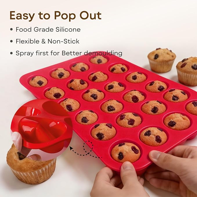 Silicone Mold for Baking, 24 Cup Nonstick Mini Muffin Pans 2Pcs | Food-Grade Silicone Muffin Tin, Oven Dishwasher Freezer Safe Silicone Molds for Home Baking DIY, Mini Cupcakes, Egg Bites - Image 5