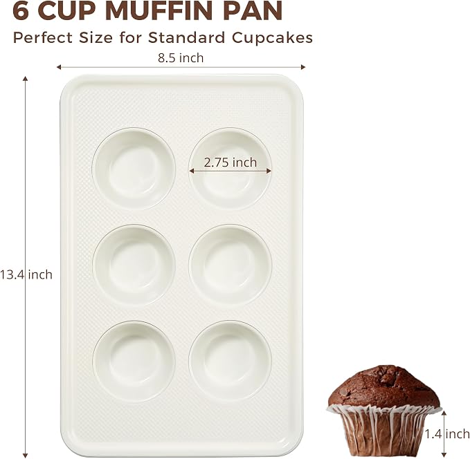 Nonstick Ceramic Muffin Pan, 6 Cup Muffin tin for Baking, Non-toxic Cupcake Pan, Heavy-duty Aluminized Steel Cupcake Tray with Diamond Texture, Easy To Clean, Cream - Image 7