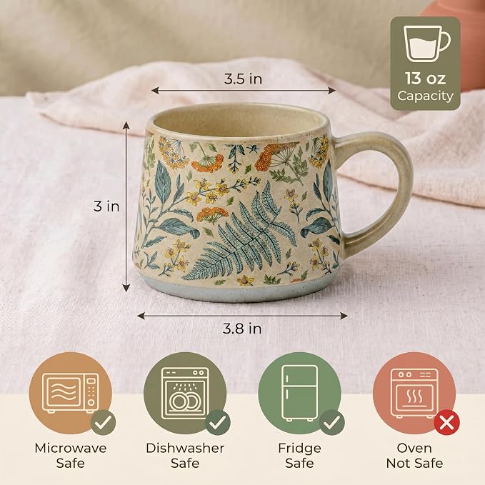 Ceramic Coffee Mug, 13oz Floral Design Pottery cute mugs, Ideal Gift for Women unique vintage pretty coffee mugs (Summer Whisper) - Image 6