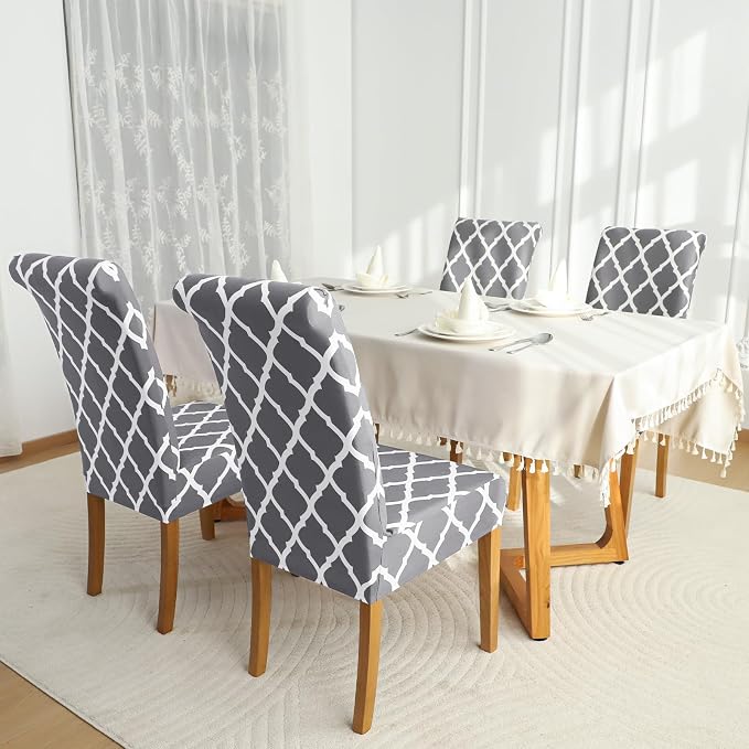 FORCHEER Chair Covers for Dining Chairs Set of 6,Grey and White Stretch Dining Room Chair Cover Kitchen Parsons Chair Slipcovers (Pack of 6, Grey+White) - Image 6
