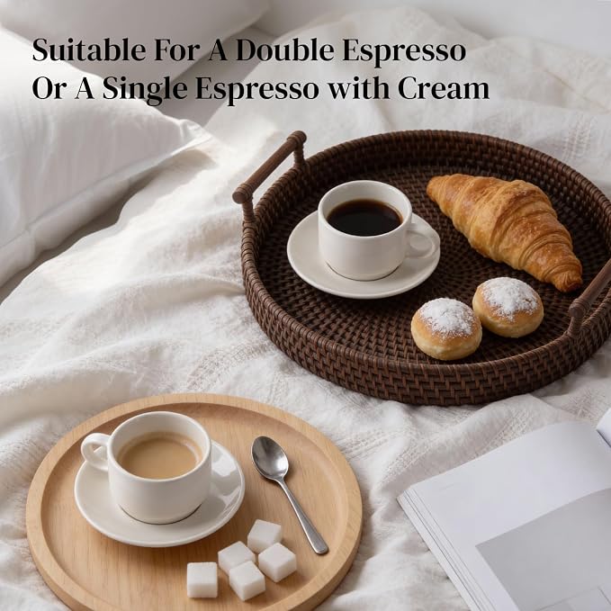 DOWAN 2.5 OZ Stackable Espresso Cups, Porcelain Coffee Cups with Saucers Set of 4, White Espresso Shot Cup, Tea Cups for Home, Office and Cafe Use - Image 8