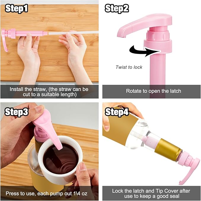 Patelai 10 Pcs Coffee Syrup Pump, Pink Plastic Pumps for Syrup Bottles 750ml - 1L, Reusable Syrup Pump Dispenser