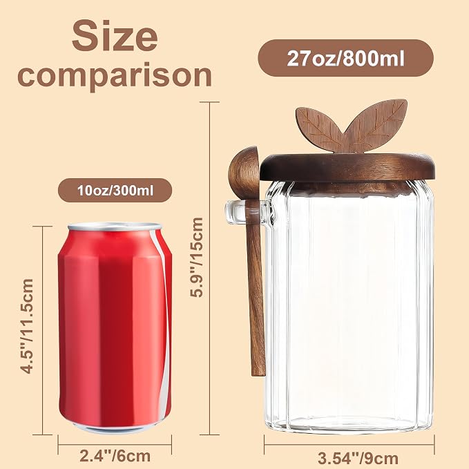 holoith 2 Pack Sugar Bowl Sugar Container 27oz Glass Jars with Bamboo Lid and Spoon, Airtight Food Storage Jar for Coffee Bar, Kitchen Canisters for Coffee Beans, Spice, Brown Sugars, Nuts, Candy | Airtight Food Storage Jar for Coffee Bar, Kitchen Cani... - Image 3