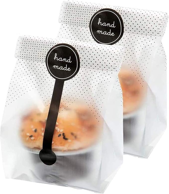 Palksky (400Pcs)200pcs Translucent Plastic Bags/Bakery Bags with 200pcs Handmade Stickers for Muffin Cookie Cake Chocolate Candy Snack Wrapping Bakery Packaging by Palksky