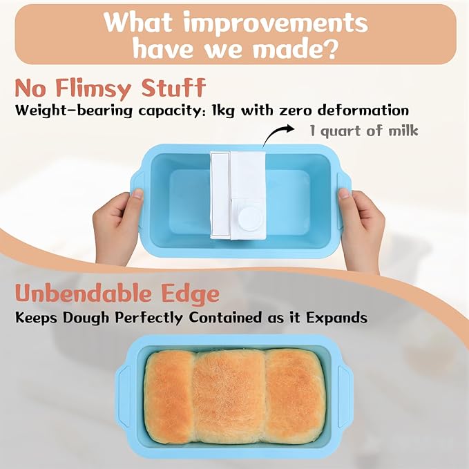 Nonstick Silicone Bread Loaf Pan: 9.5 x 5 Inch Bread Pan for Homemade Rye with Metal Frame - Loaf Mold for Baking Oven - Housewife Baker Home Baking Enthusiasts (Beige & Mint Green)