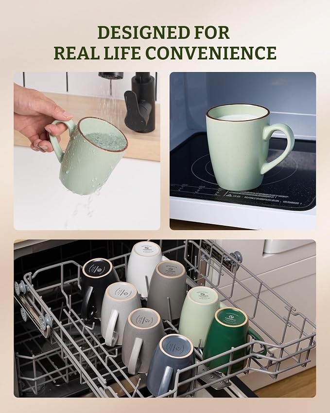 famiware Venus Coffee Mugs for 4, 13 oz Mug Set, Dringking Cup with Handle for Coffee, Tea, Cocoa, Milk, Light Green - Image 5