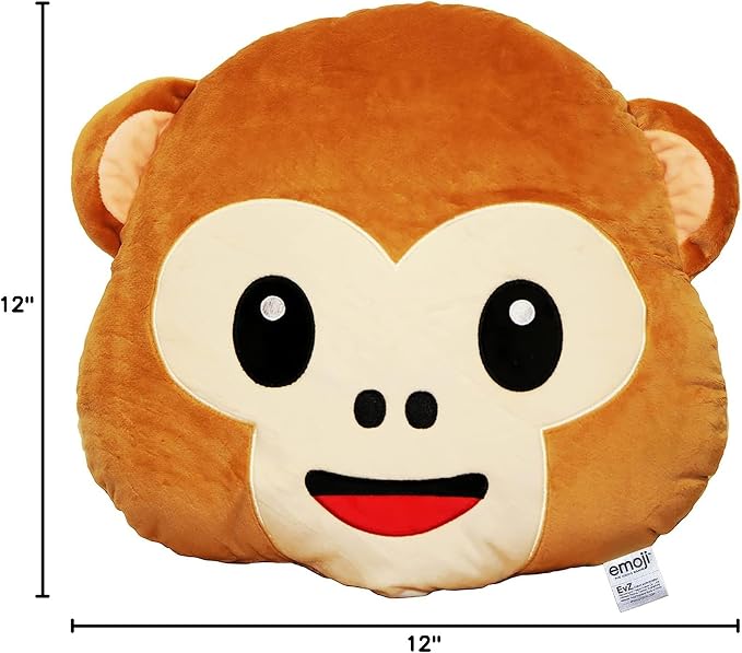 EvZ Official Certified Monkey Emoji Pillow - 32cm Large Soft Plush See-No-Evil Ape Emoticon Cushion - Cute Animal Decorative Stuffed Toy for Kids, Jungle Theme Decor & Funny Gift (Brown) - Image 4