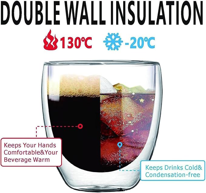5.5oz Glass Coffee Mugs Set of 4, Double Walled Espresso Cups for Latte Cappuccino Cocoa Milk Cafe Juice, Clear Glass Tea Cup Set Glassware Gift for Christmas Birthday (5.5oz-4Pack) - Image 3