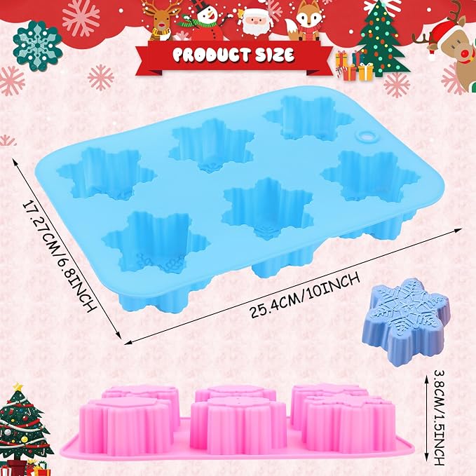 3Pcs Snowflake Molds Christmas Silicone Cake Trays Cookie Soap | Reusable Non Stick Chocolate Molds, for Christmas Muffin Jelly Ice Cube Making, Winter Party Home Decorations - Image 2