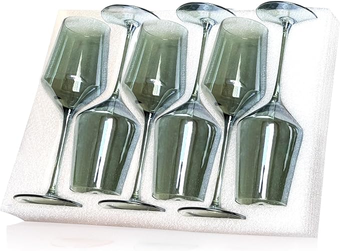 comfit Green Wine Glasses Set of 6-15 oz Hand-blown Crystal Long Stem Wine Glasses - Green Glassware, Mother's Day, Wedding, Birthday Gifts by COMFIT