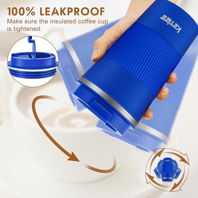 KETIEE Travel Coffee Mug 12oz: Insulated Travel Mug with Leakproof Lid, Reusable Coffee Cups with Seal Lid, Vacuum Stainless Steel Tumbler to Go for Hot/Ice Drinks (Blue) - Image 5