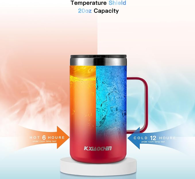 KXIAOCHEN 20 oz Insulated Coffee Mug, Coffee Cup with Lid and Wide Handle | 18/8 stainless steel, 6+ hours hot or 12+ hours cold, wide mouth, no-sweat exterior, for office, work, home and camping - Image 4