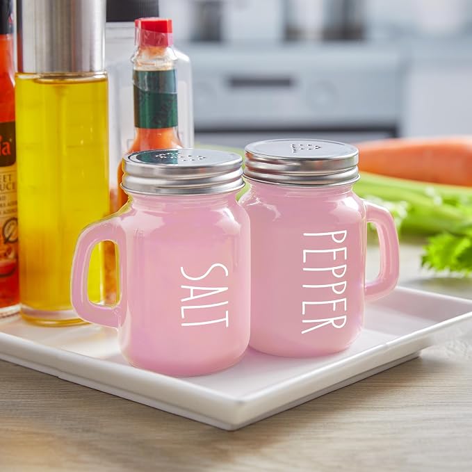Pink Salt and Pepper Shakers Set - Pink Kitchen Accessories - Pink Kitchen Decor - 4 oz Glass Salt and Pepper Set for Cooking Table, RV, BBQ, Easy to Clean & Refill - Image 2