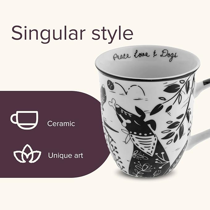 Karma Gifts 16 oz Black and White Boho Mug Dog - Cute Coffee and Tea Mug - Ceramic Coffee Mugs for Women and Men - Image 3