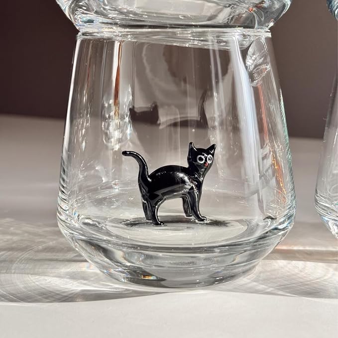 Cat Figurine Glass Cup 3D Animal Artisan Glassware Collection Handmade Cute Wine Cup Meow Garden Crystal Cat Tumbler Gothic Decorations Stemless Wineglass - Image 3