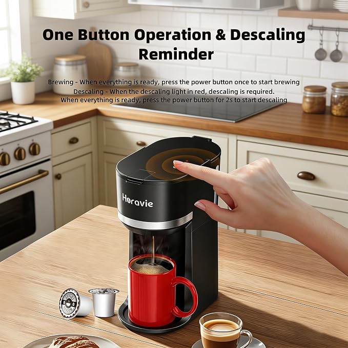 Horavie Small Single Serve Coffee Maker for K Cup and Grounds, Fast Brew One Cup Coffee Machine with One Button, 6 to 12 oz. Brew Sizes, Perfect for Home and Travel, Black - Image 5