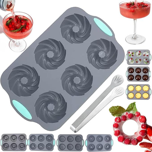 Wreath Ice Mold, Christmas Ice Cube Molds, Silicone Wreath Ice Cubes Tray, 6 Hole Silicone DIY Mold Suitable, Flexible Silicones Easy Release, for Holiday Cocktails/Chocolate/Desserts (B)