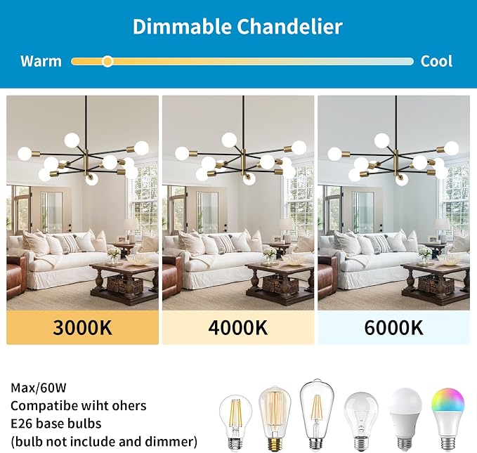 Sputnik Chandeliers Moderna Light Fixture, 10 Lights Black and Gold Mid Century Ceiling Chandelier, Height Adjustable for Living Room, Kitchen, Dining Room, Bedroom,Foyer - Image 2