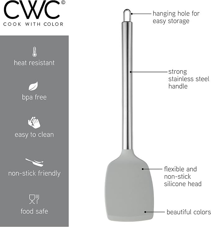 COOK WITH COLOR Silicone Cooking Utensils, Kitchen Utensil Set, Easy to Clean Silicone Kitchen Utensils, Cooking Utensils for Nonstick Cookware, Kitchen Gadgets Set, 5 Pieces, Grey Ombre - Image 6