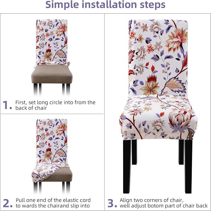 Fuloon Chair Covers for Dining Room 6 Pack, Printed Stretch Dining Slipcovers, Washable Kitchen Slip Covers for Parson Chair, Flower Cluster Printed, Set of 6 - Image 6