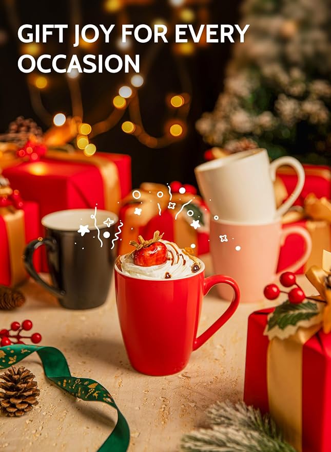 Sweese Porcelain Coffee Mugs - 16 Ounce (Top to the Rim) for Coffee, Latte, Tea, Cocoa, Set of 4, Red - Image 7