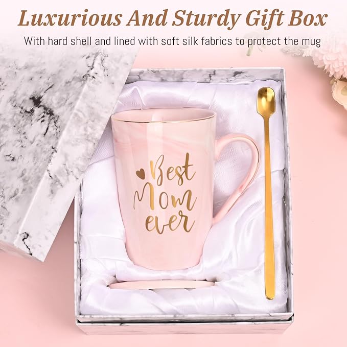 YHRJWN Birthday Gifts for Mom, Best Mom Ever Coffee Mug, Mom Mothers Day Gifts from Daughter Son, Moms Gift Idea for Birthday, Valentines Day, Present for Moms Mothers, 14 Oz Pink - Image 8