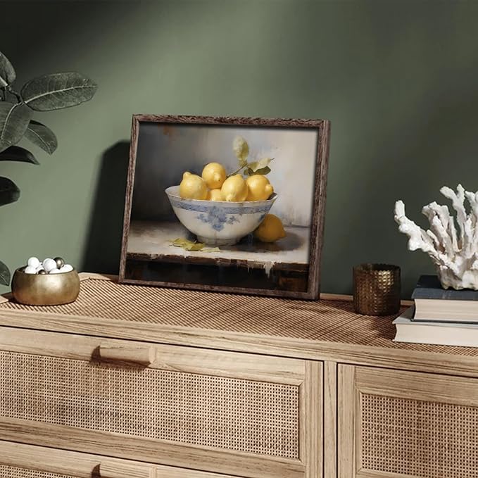 XOCUUI Farmhouse Still Life Picture Living Room Warm Moody Muted Yellow Lemon Oil Painting Art Deco Wall Art For Kitchen Rustic Vintage Decor For Bedroom Antique French Poster 8 X 10 Unframe - Image 7