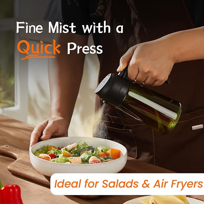 TrendPlain - Original 16oz/470ml Olive Oil Dispenser Bottle for Kitchen Gadgets and Air Fryer Accessories - Olive Oil Sprayer for Cooking w/Stickers - Black - Image 3