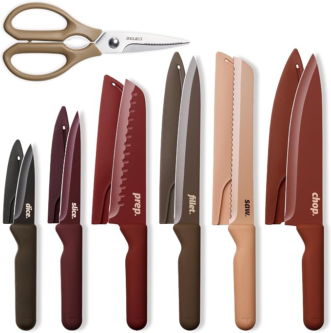 CAROTE Kitchen Knife Set, 6 Floral Knives with 6 Blade Guards, 12-Piece | Stainless Steel Blades, Ceramic Nonstick Coating, Long-Lasting Sharpness, Rust-Resistant, Non-Slip, Dishwasher Safe by CAROTE